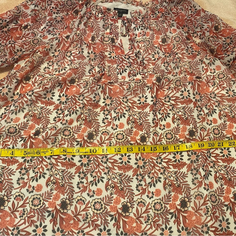 Lightweight chiffon-like peach/pink beige brown Women's almost tunic length top - Picture 5 of 10